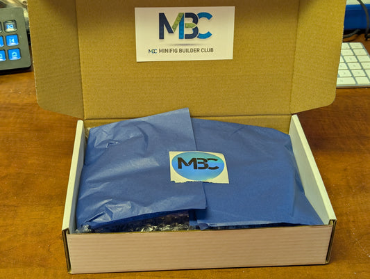 Monthly LEGO minifigure subscription box with collectible figures